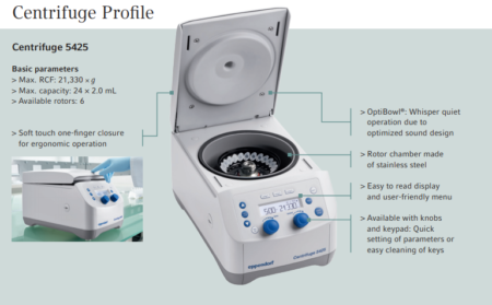 Centrifug Eppendorf 5425 - Egenskaper-Fördelar